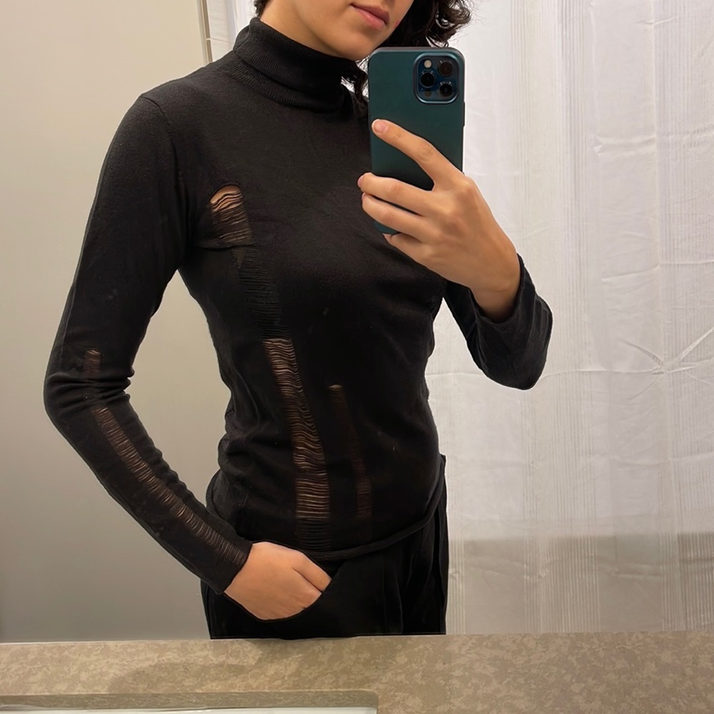 CHEAP MONDAY Distressed black turtleneck Size S/ fits Size 4